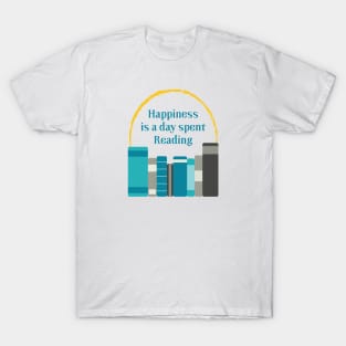 Happiness is a Day Spent Reading | Turquoise Grey | White T-Shirt